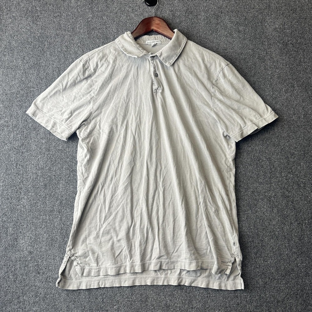 James Perse Polo Shirt Mens L Gray Standard Lightweight Cotton Jersey Made USA